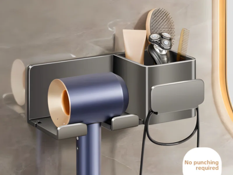 Hair+Dryer+Holder,+No+Drill+Bathroom+Organizer,+Wall+Mounted+Blow+Dryer+Stand,+Shower+Storage+Shelf-1460412124