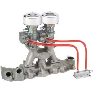 Chrome 9 Super 7® 2x2 Carb/Meyer Intake Kit, 1949-53 Flathead